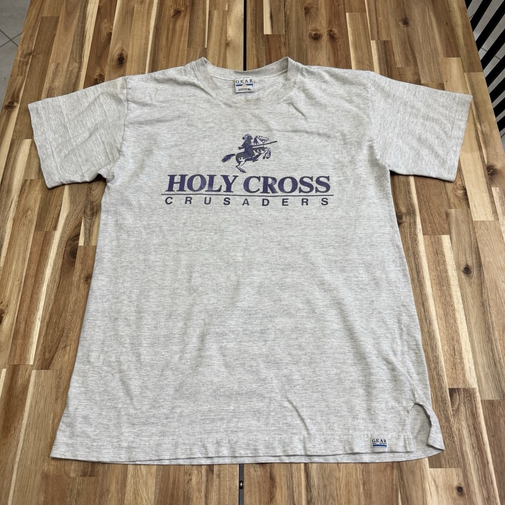 Vintage Holy Cross Crusaders Shirt Mens XL Gray Gear For Sports College 90s Frat